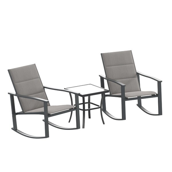 3 Piece AllWeather Rocking Chairs and Glass Top Table Bistro Set