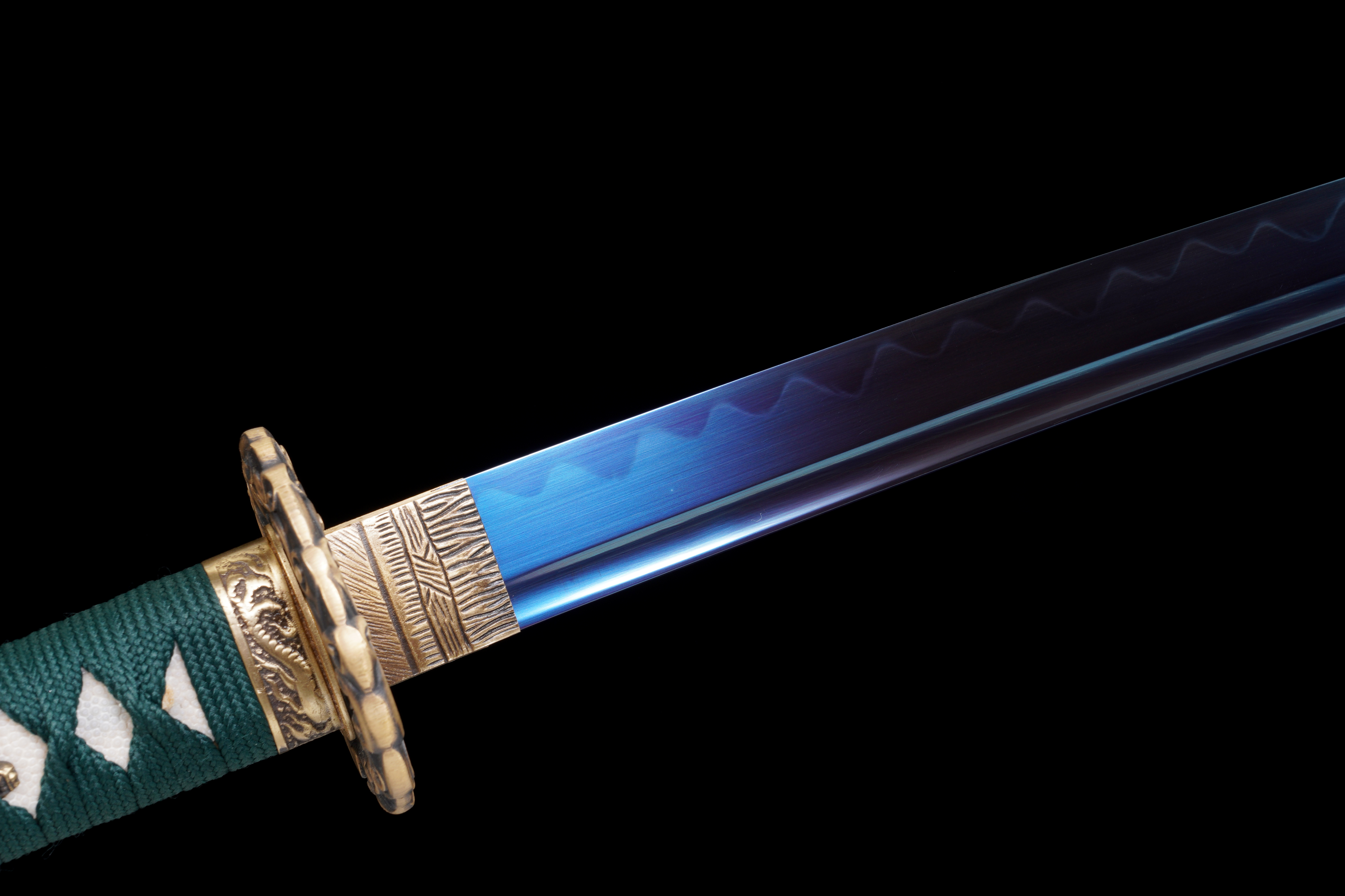 Handmade Katana T10 Steel Clay Tempered Blue Blade Azure Cloud Full Tang