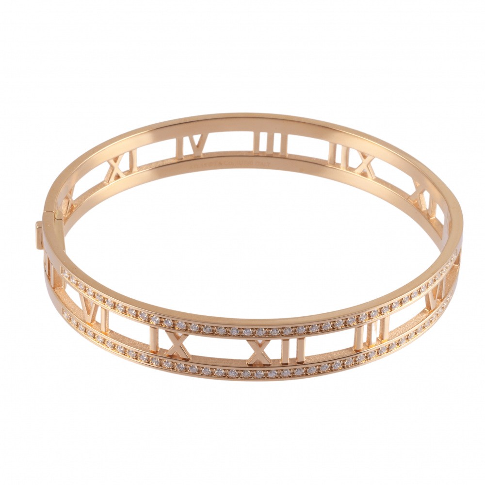 Tiffany & Co. Atlas Open Half Diamond Bracelet 18K Rose Gold