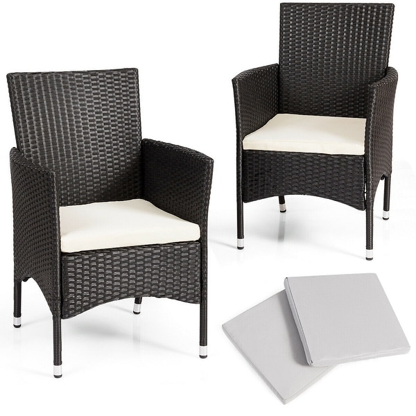 Gymax 2PC Patio Rattan Wicker Dining Chairs Set Black With 2 Set