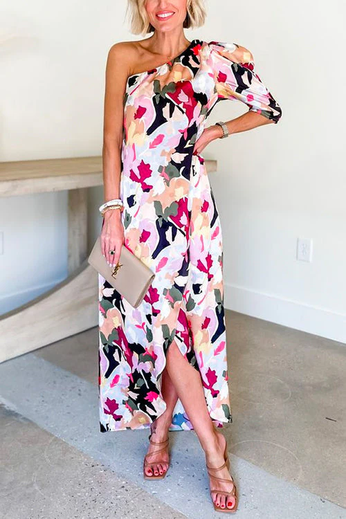 One Shoulder Puff Sleeve Wrap Maxi DressClistos