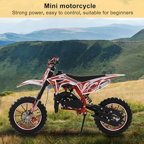 49cc Kids Dirt Bike, Mini Dirt Bike Gas Powered Off-Road Trail Bike, 2-Stroke Mini Motorcycle for Kids and Adults with Front and Rear Disc Brakes, Max Speed 40KM/H (Blue Red)