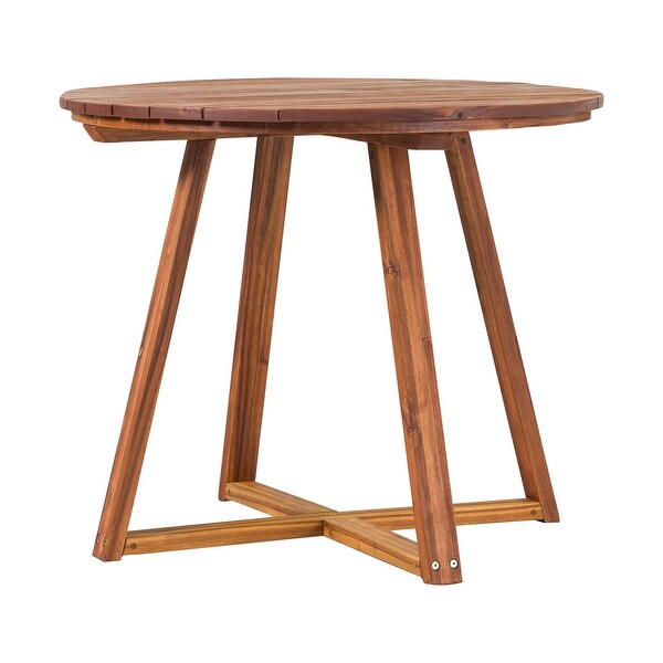 Contemporary Solid Wood SlatTop Round Patio Dining Table