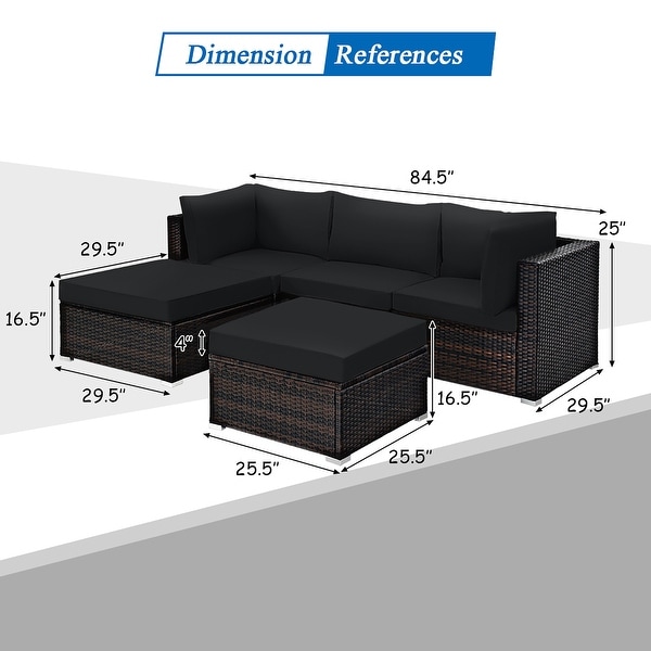 Costway 5PCS Patio Rattan Furniture Set Sectional Conversation Set