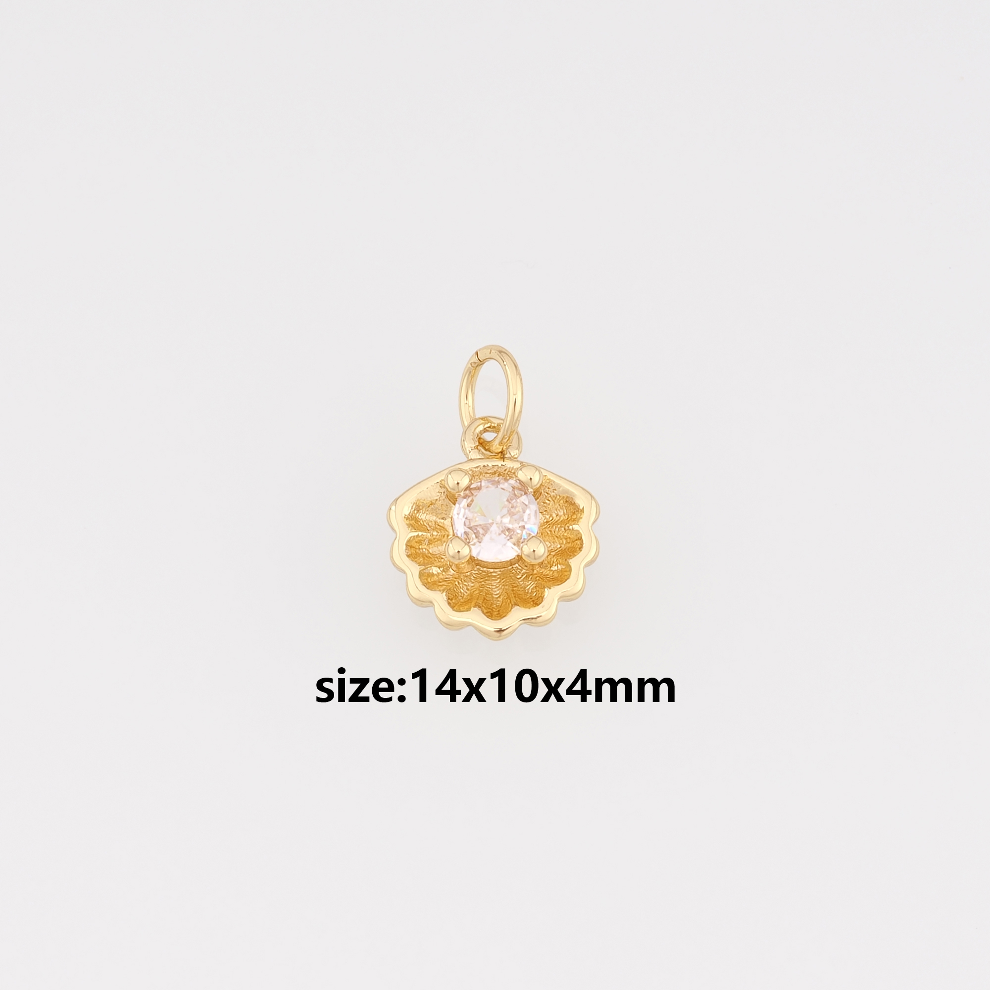18K Gold Filled Scallop Pendant,CZ Micro Pave Shell Charm Earrings Necklace for DIY Jewelry Making Supply