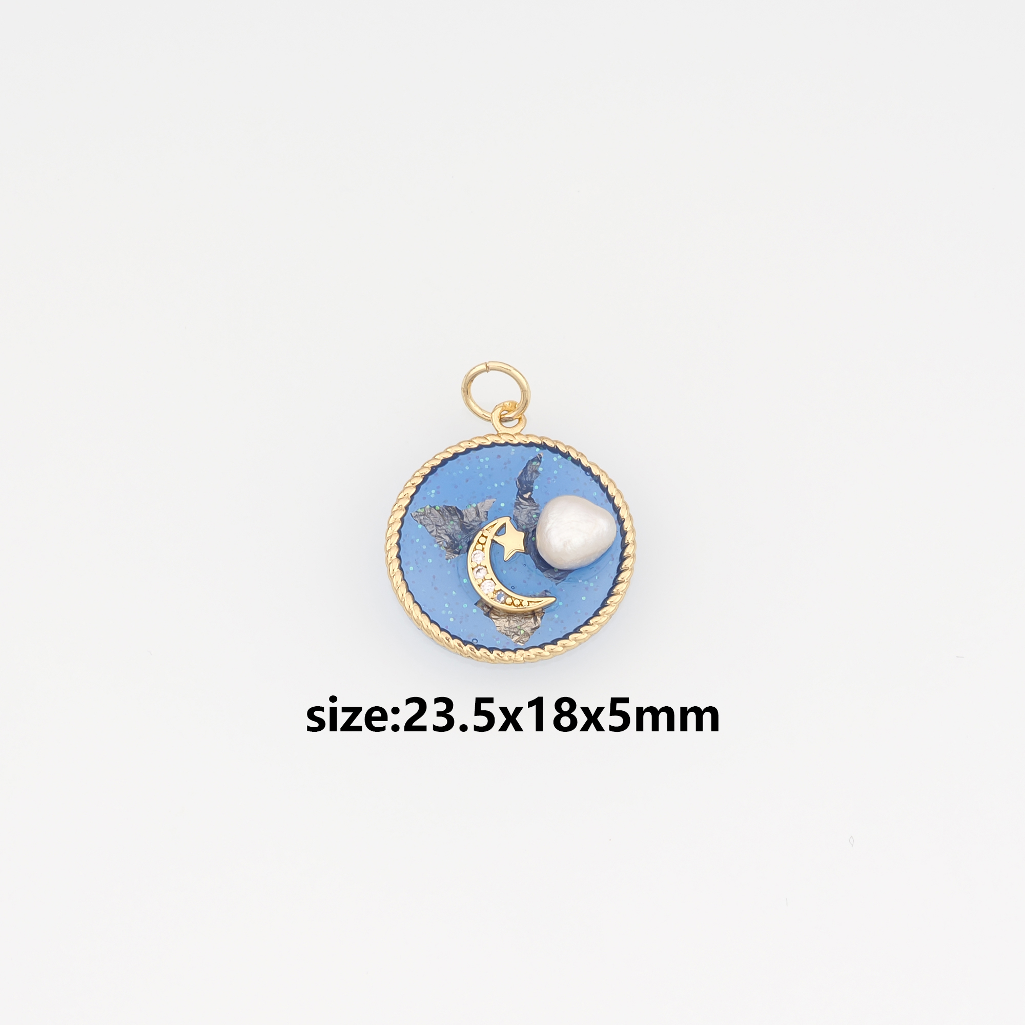 18K Gold Filled Moon Pendant,Enamel Celestial Charm Earrings Necklace for DIY Jewelry Making Supply