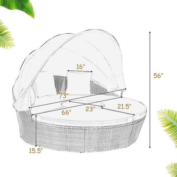 Costway Patio Rattan Daybed Cushioned Sofa Adjustable Table Top Canopy