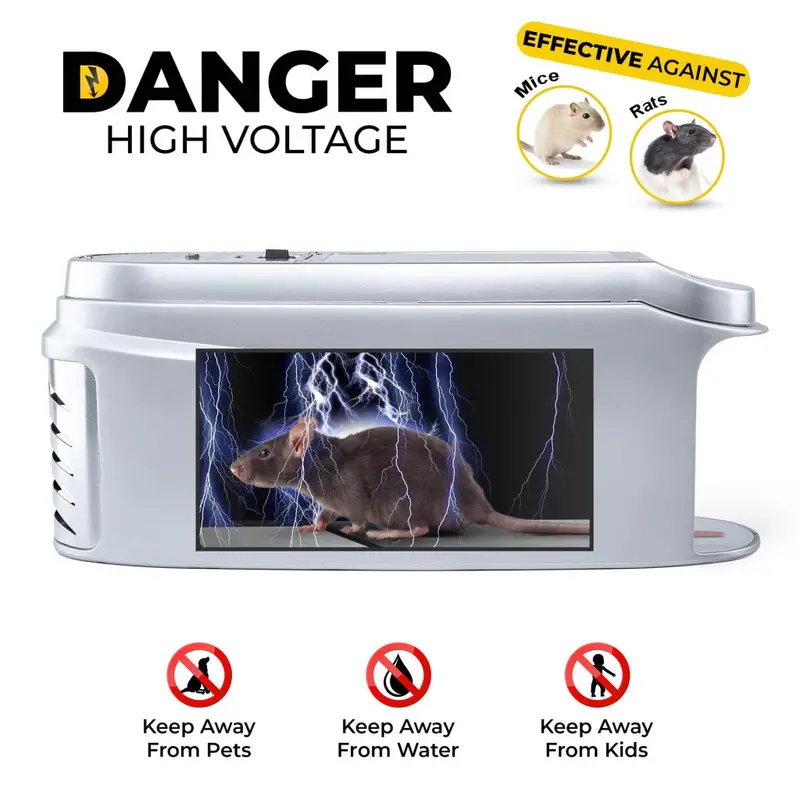 Teal Elite Electric Mouse Trap – Silver Rodent Zapper with LED Alert Light & Modern Minimalist Design (RZ100-B)