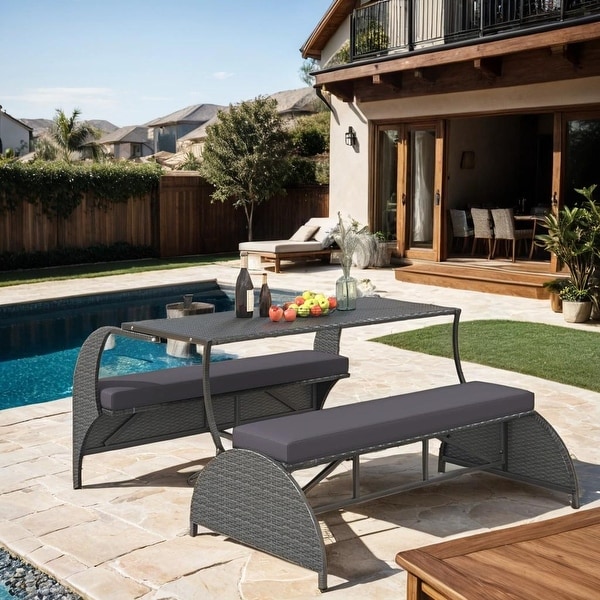 Outdoor Patio Loveseat and Convertible To Four Seats And a Table with Cushion