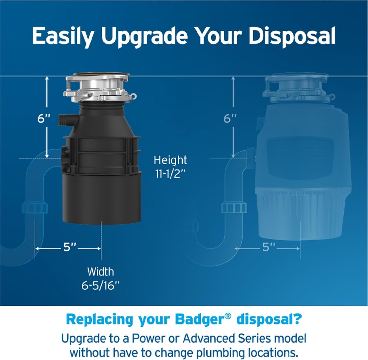 Garbage Disposal, Standard Series 1/2 HP Continuous Feed Food Waste Disposer, Black, Set of 1