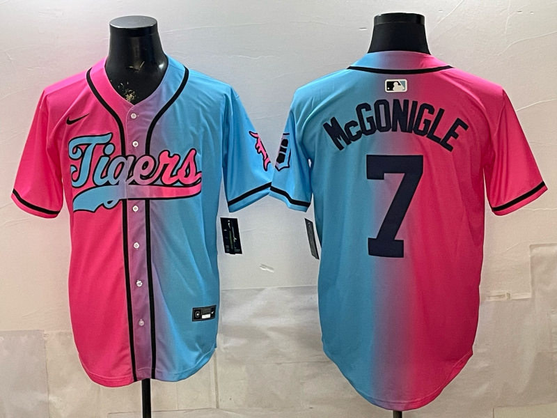 Men's Detroit Tigers Kevin McGonigle #7 Pink/Blue Replica Player Jersey