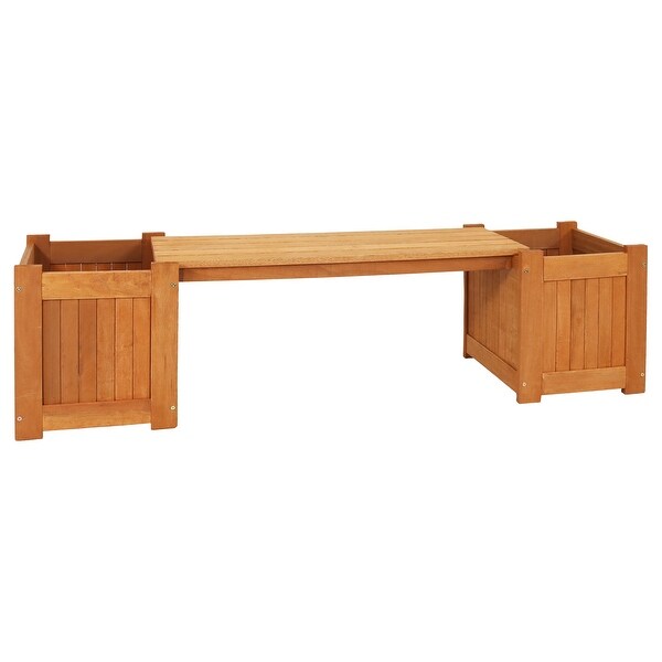 Sunnydaze Meranti Wood Outdoor Planter Box Bench with Teak Oil Finish