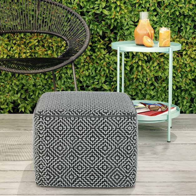 Laurene Square Woven Pet Polyester Pouf Gray white Wyndenhall