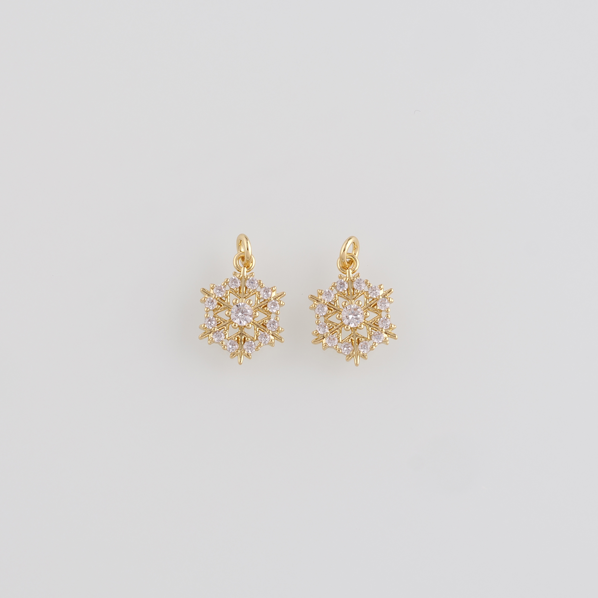 18K Gold Filled Snowflake Pendant,CZ Micro Pave Christmas Snowflake Charm Earrings Necklace for DIY Jewelry Making Supply