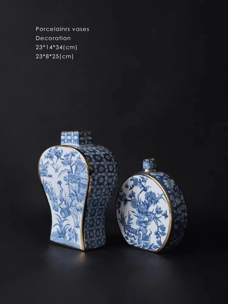DC050 - Home Oriental Paris blue and white porcelain Grisaille new Chinese ink painting gold porcelain vase decoration