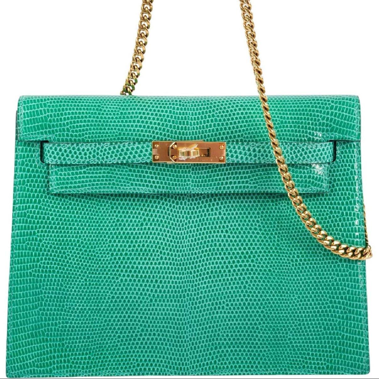 Hermès  Kelly Danse II Menthe Shiny Nilo Lizard Gold Hardware