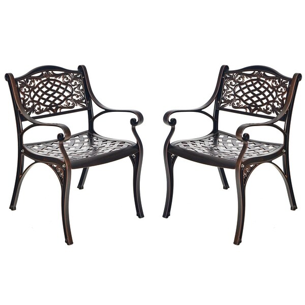 Gymax Set of 2 Outdoor Dining Chairs Cast Aluminum Patio Bistro Chairs