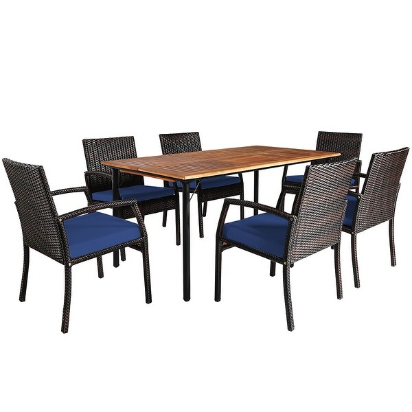 Costway 7PCS Patio Rattan Dining Set with Cushion Umbrella Hole