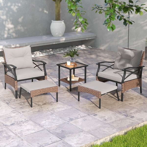 Costway 5 PCS Patio Furniture Set with 2Tier Coffee Table and 2