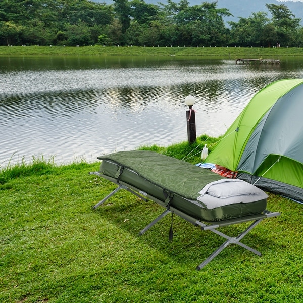 Outsunny Camping Cot,Outdoor Folding Bed Set with Mattress,Sleeping Bag,Pillow,and Carry Bag,Comfortable and Portable