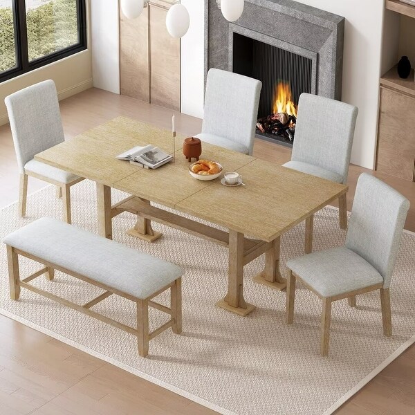 Extendable Dining Table Set,with Removable Leaf and Upholstered Chairs