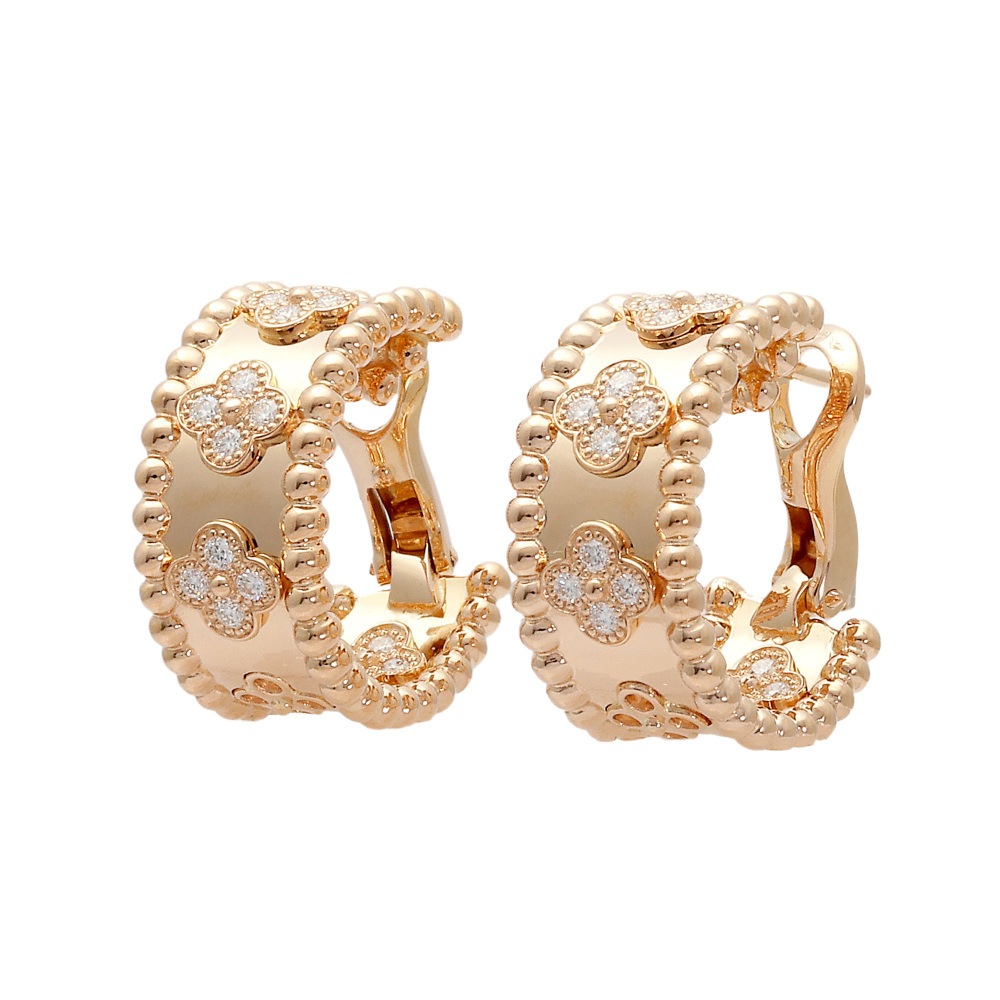 Van Cleef & Arpels Perlet Clover Earrings 18K Rose Gold Diamond VCARO2MK00
