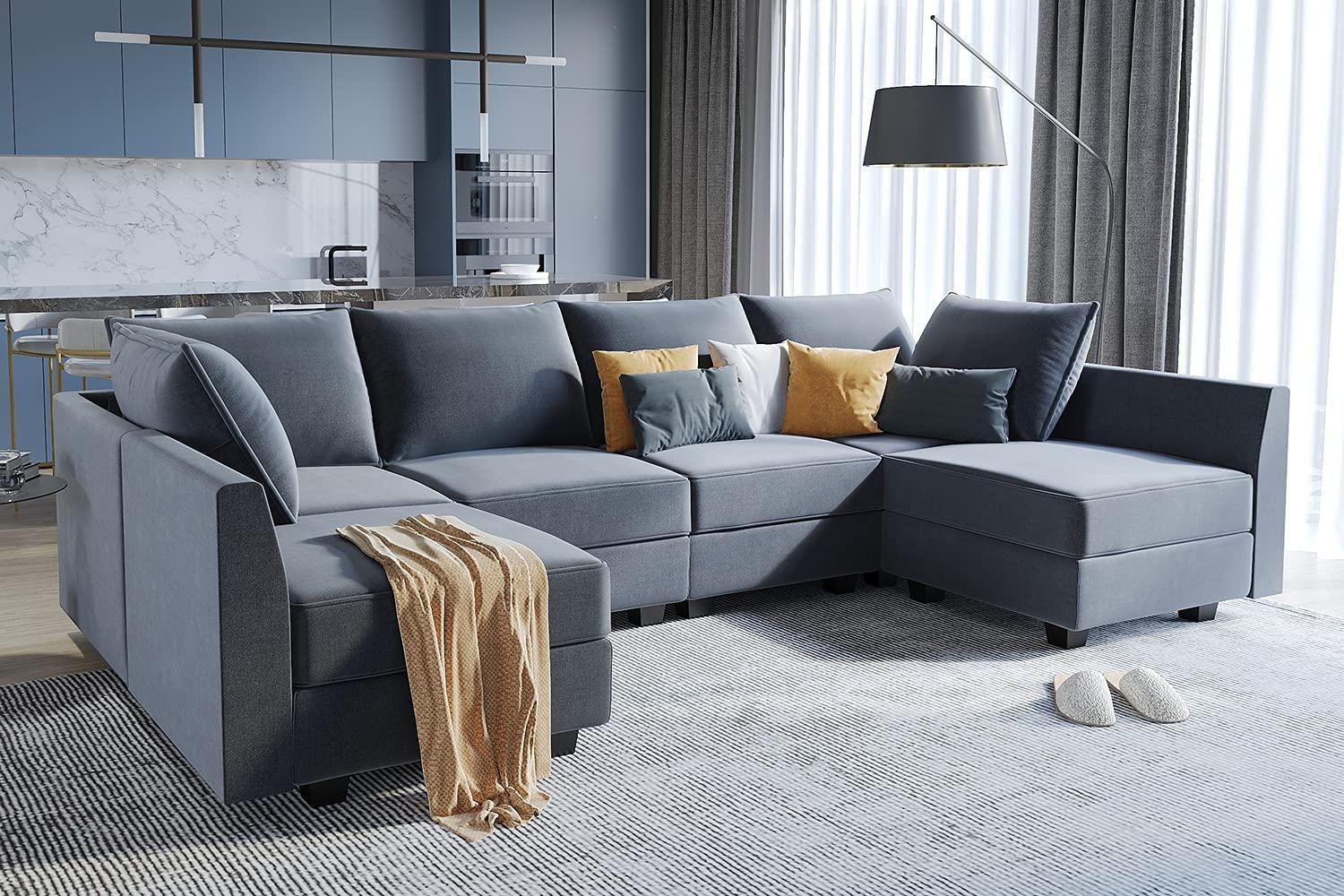 g Bluish Grey U-Shape Reversible Sectional Sofa w/ Chaise