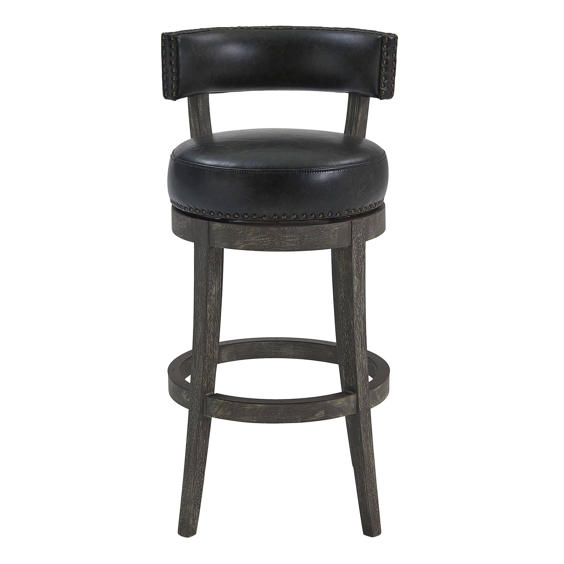 Armen Living LCCBBAGRON30 Corbin 30x22 Bar Height Wood Swivel Barstool in American Grey Finish with Onyx Faux Leather