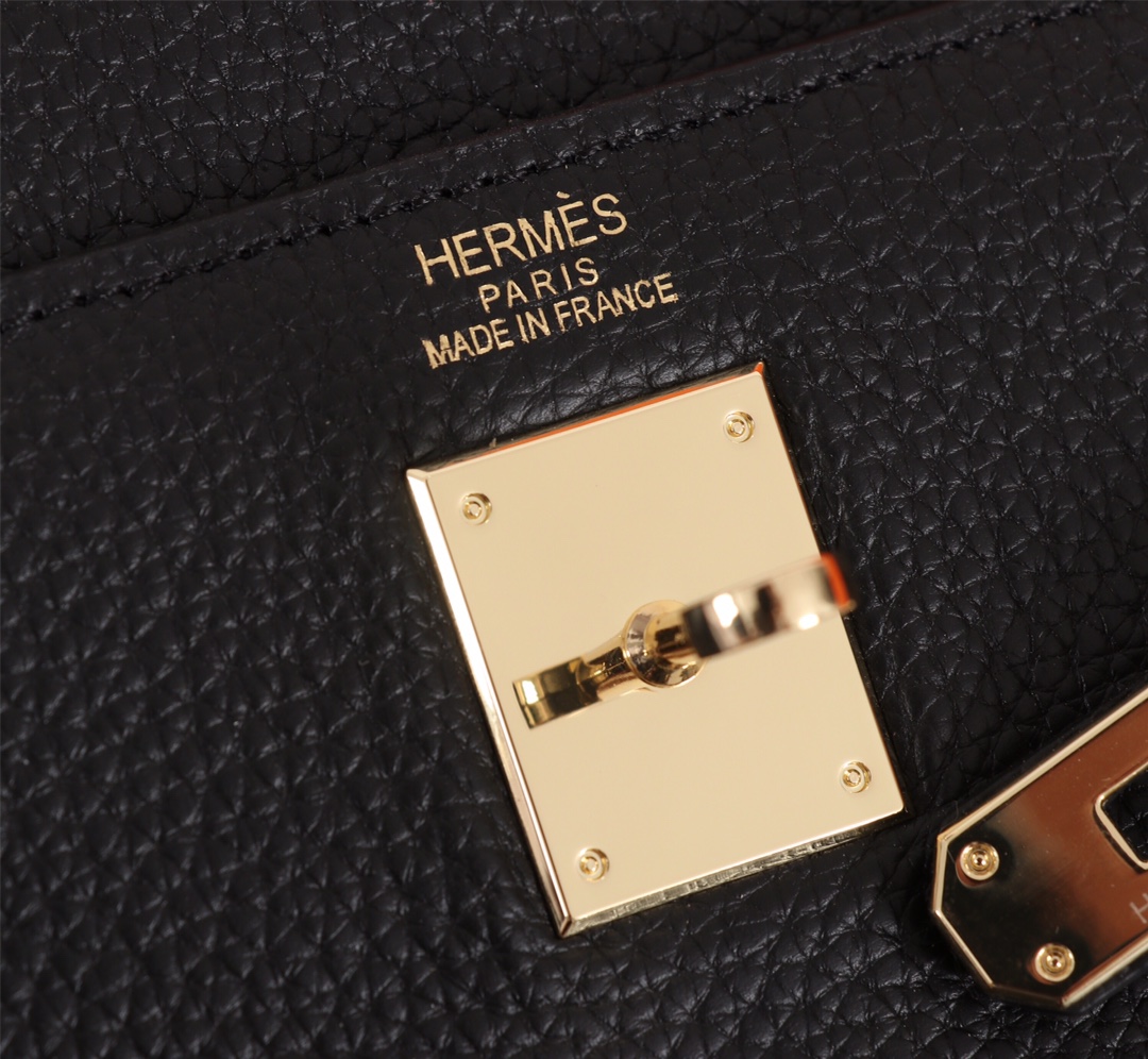 Hermes Kelly Black Sellier Rouge Epsom Gold Hardware 25Cm