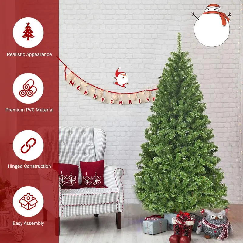 Premium Hinged Spruce Christmas Tree – Unlit Artificial Xmas Tree with Heavy-Duty Metal Stand
