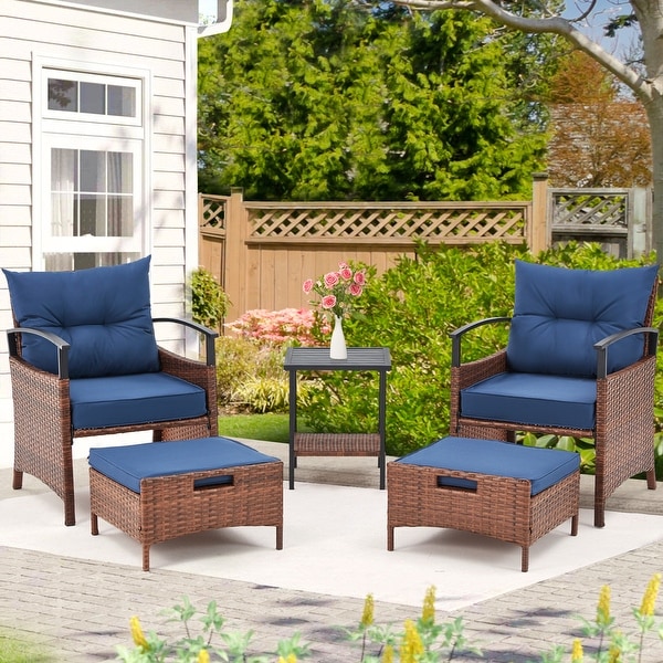 AVAWING 5Piece Patio Furniture Set Wicker Conversation Set with Coffee Table and Ottoman