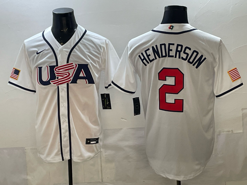 Men's USA Baseball Gunnar Henderson #2 White 2026 World Baseball Classic Stadium Jersey