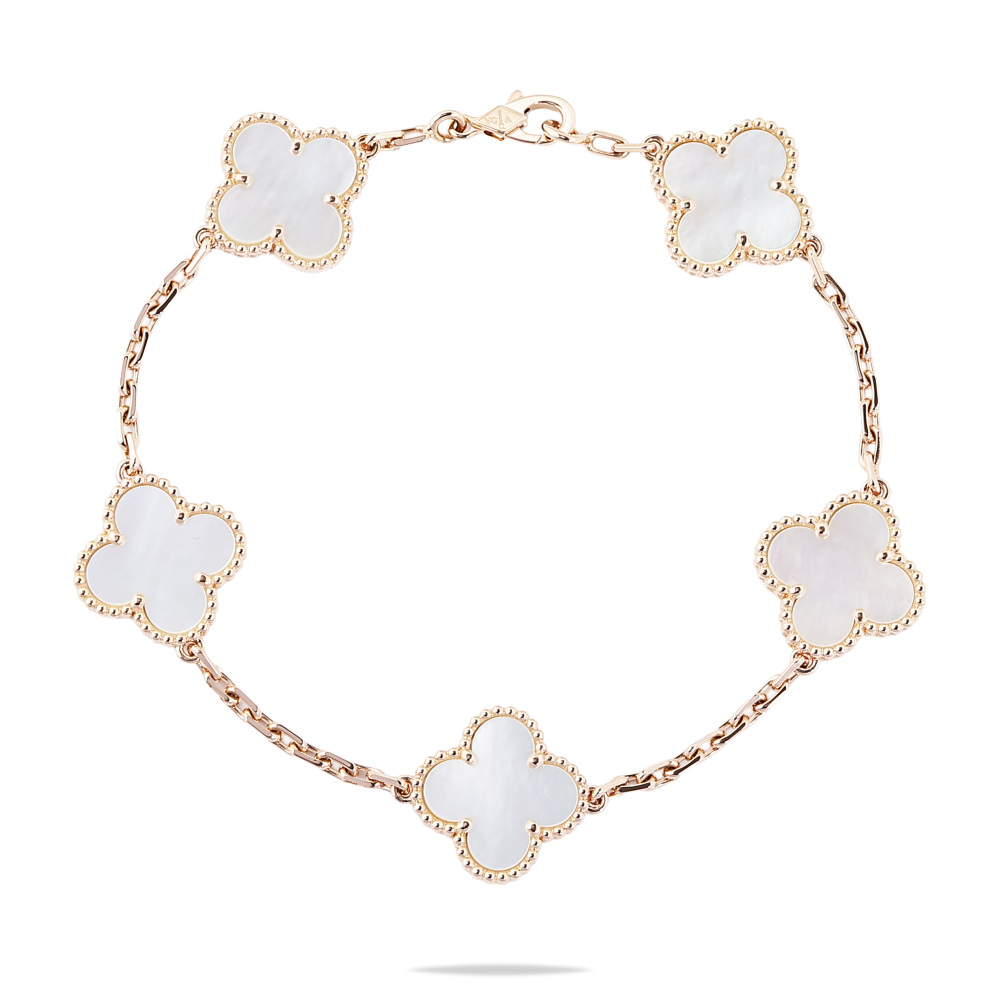 Van Cleef & Arpels Vintage Alhambra 5 Motifs Bracelet 18K Rose Gold Mother of Pearl VCARP3RQ00