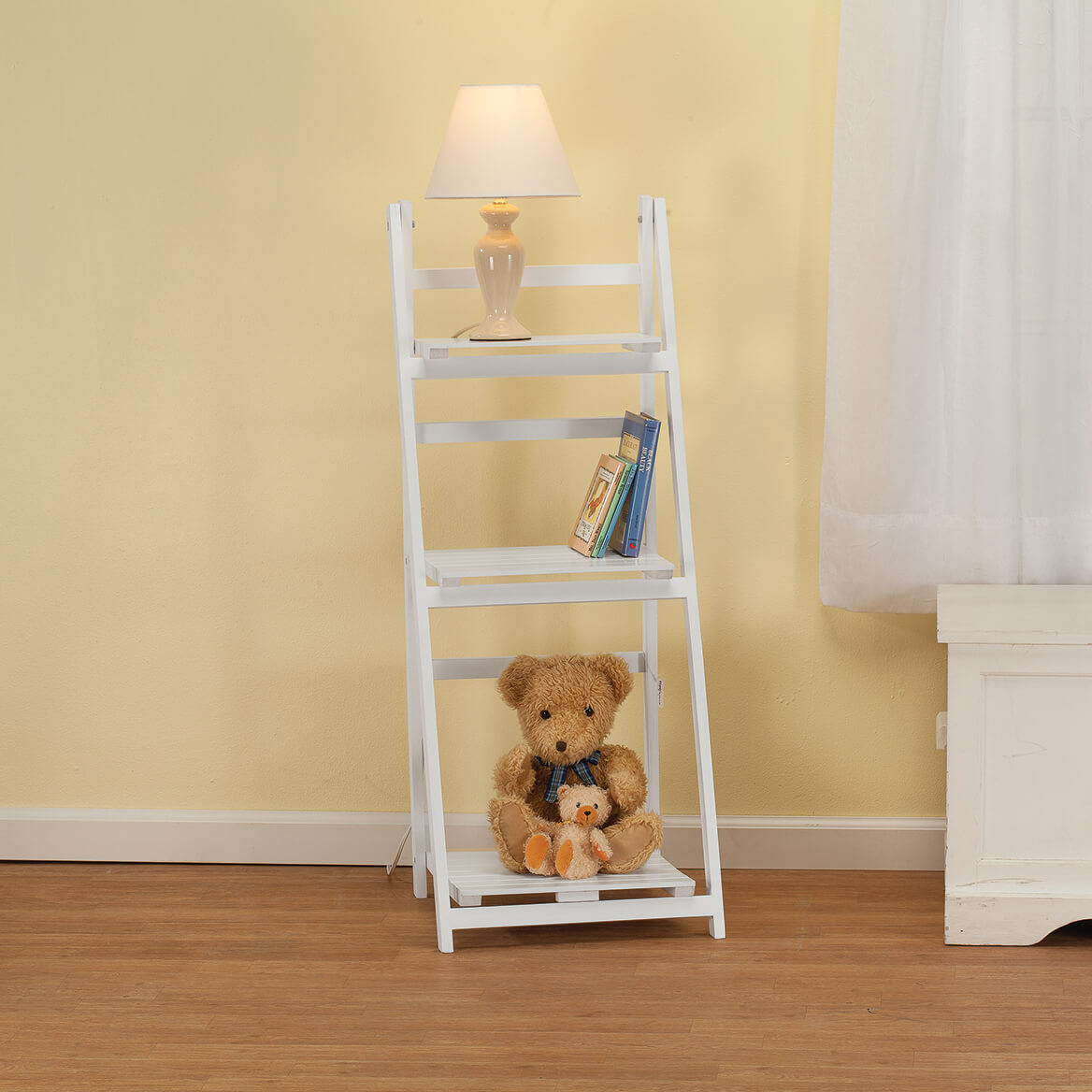 OakRidge Freestanding 3-Tier Ladder Shelf, Decorative Storage Rack, White