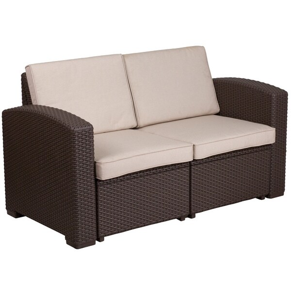 Faux Rattan Loveseat with AllWeather Cushions