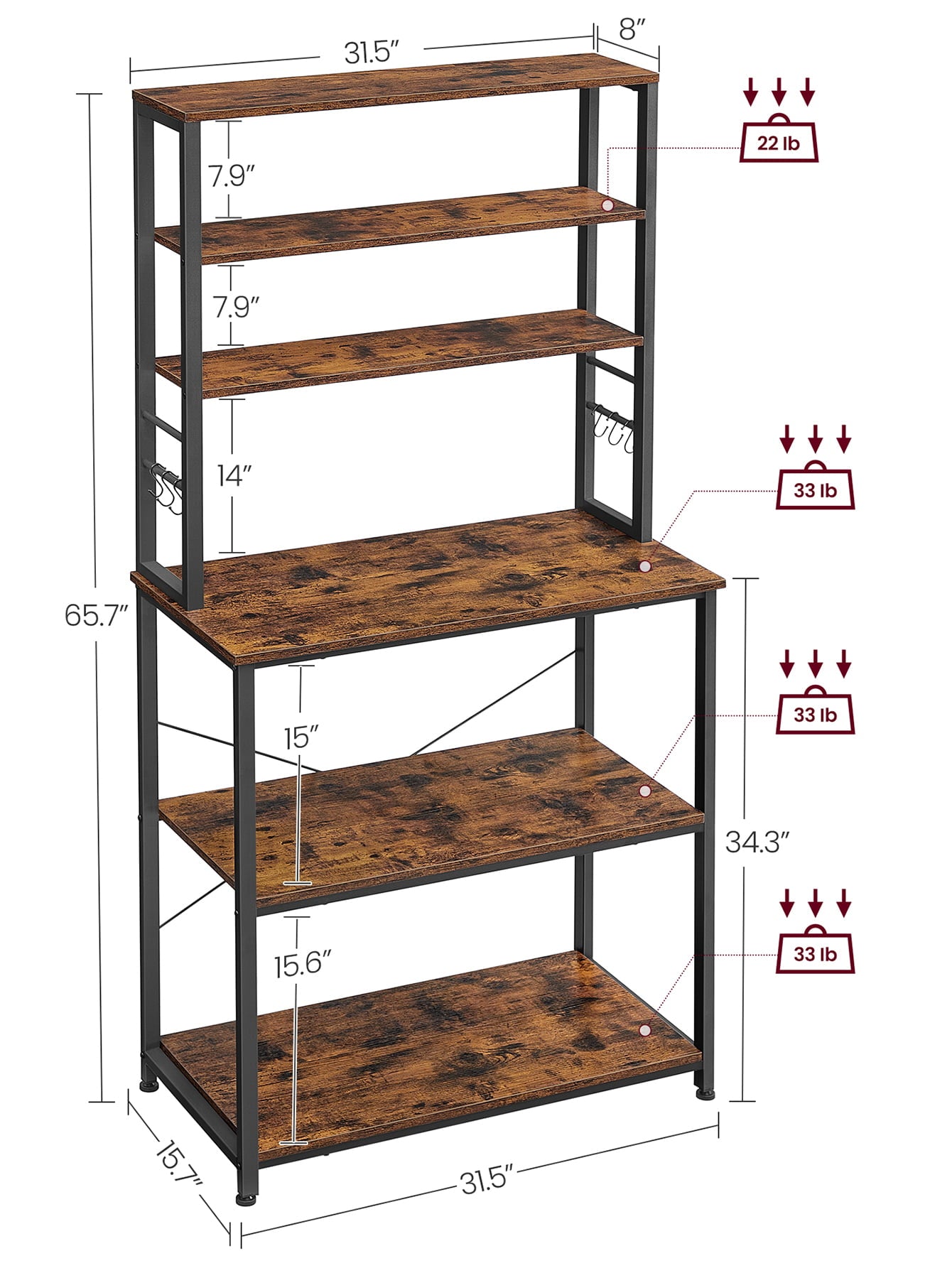 VASAGLE Baker’s Rack, Microwave Oven Stand, Rustic Brown and Black