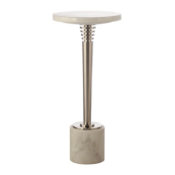 24in High Modern White Marble Living Room Accent ,End,Side Table