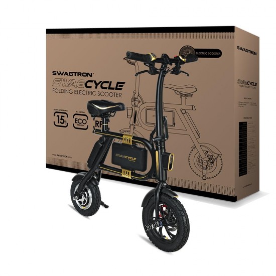 SwagCycle E-Bike Folding Electric Bicycle with 15 Mile Range, Collapsible Frame, and Handlebar Display (Black)