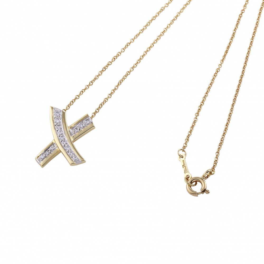 Tiffany & Co. Paloma Picasso Kiss Necklace Platinum & 18K Yellow Gold Diamond