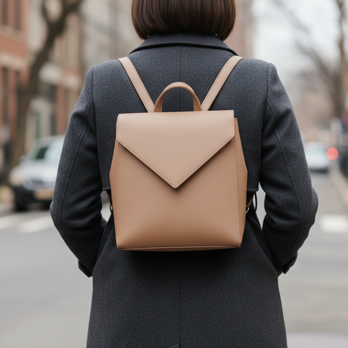 Camel Envelope Leather Backpack