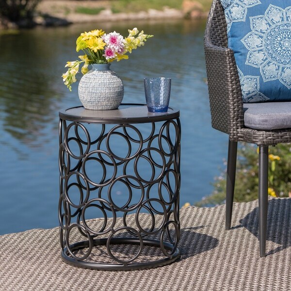 Black Small and Lightweight Ceramic Tile Side Table with a Powder Coated Iron Frame 15. 75 x 15. 75 x 20. 10 Inch