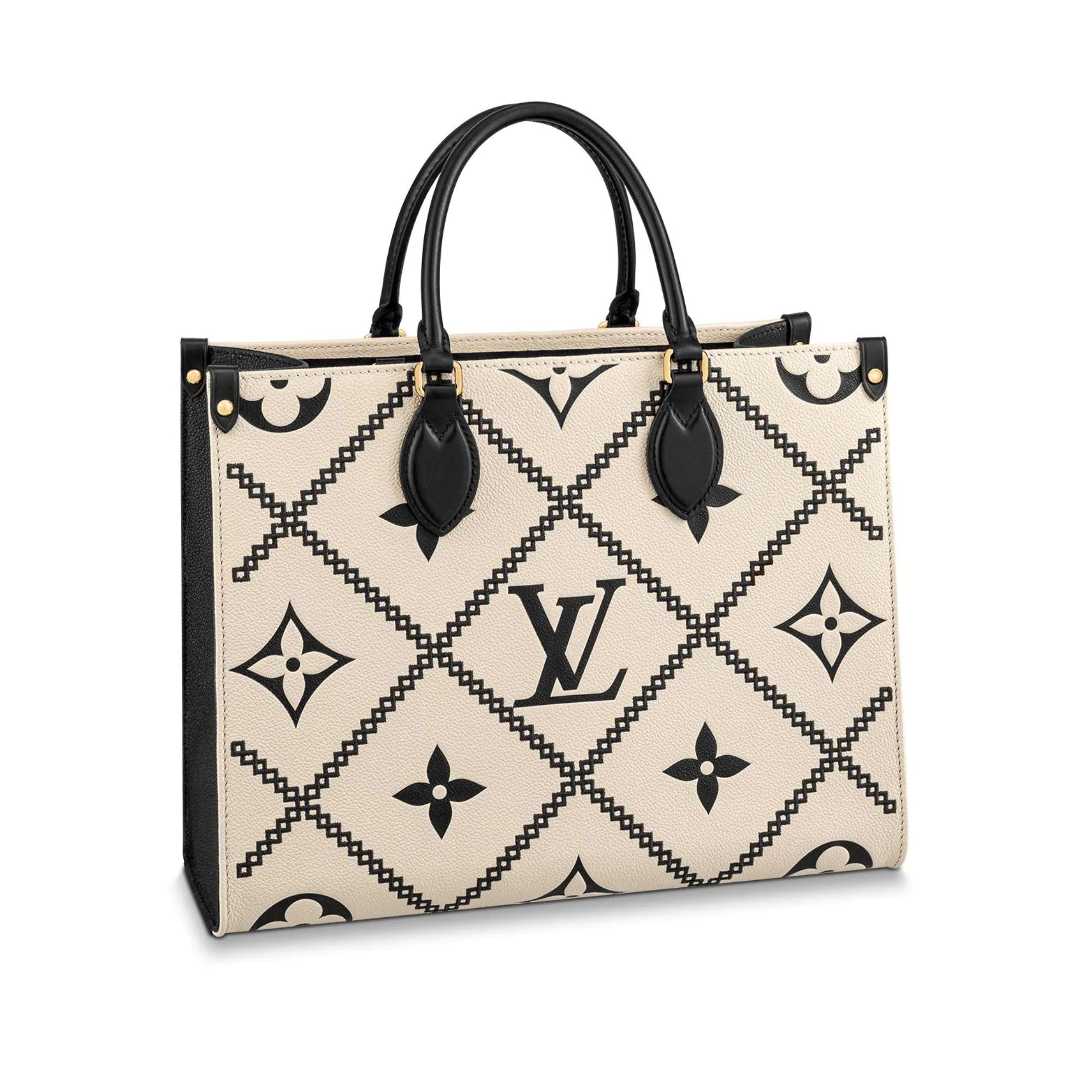 Louis Vuitton Onthego MM Tote Monogram Cream Beige Black 35cm