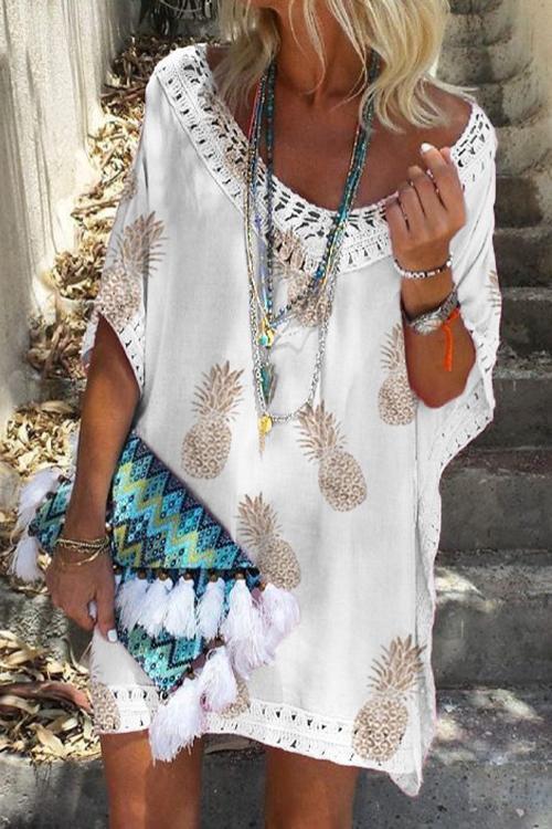 Batwing Beach Dress with Pineapple PrintClistos