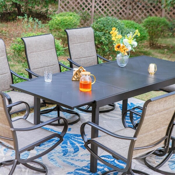 MAISON ARTS 7/9 Patio Dining Set,6/8 Sling Patio Swivel Dining Chairs and 1 Expandable Metal Dining Table