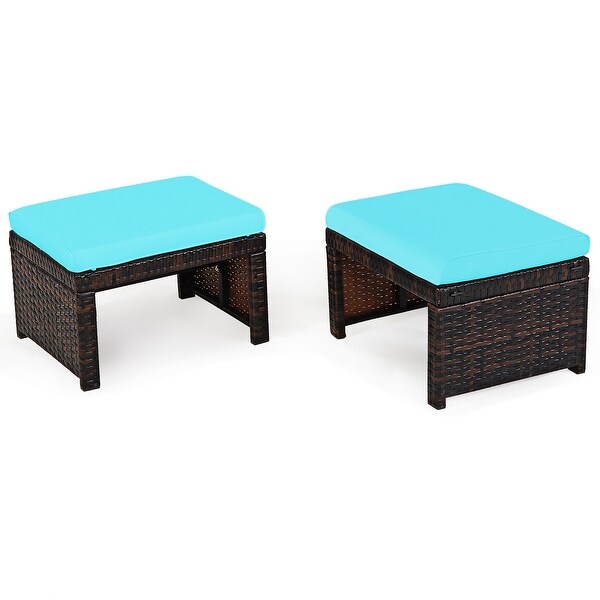 Costway 2PCS Patio Rattan Ottoman Cushioned Seat Foot Rest Furniture