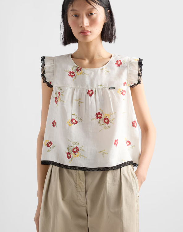 PRADA Linen top with floral motif