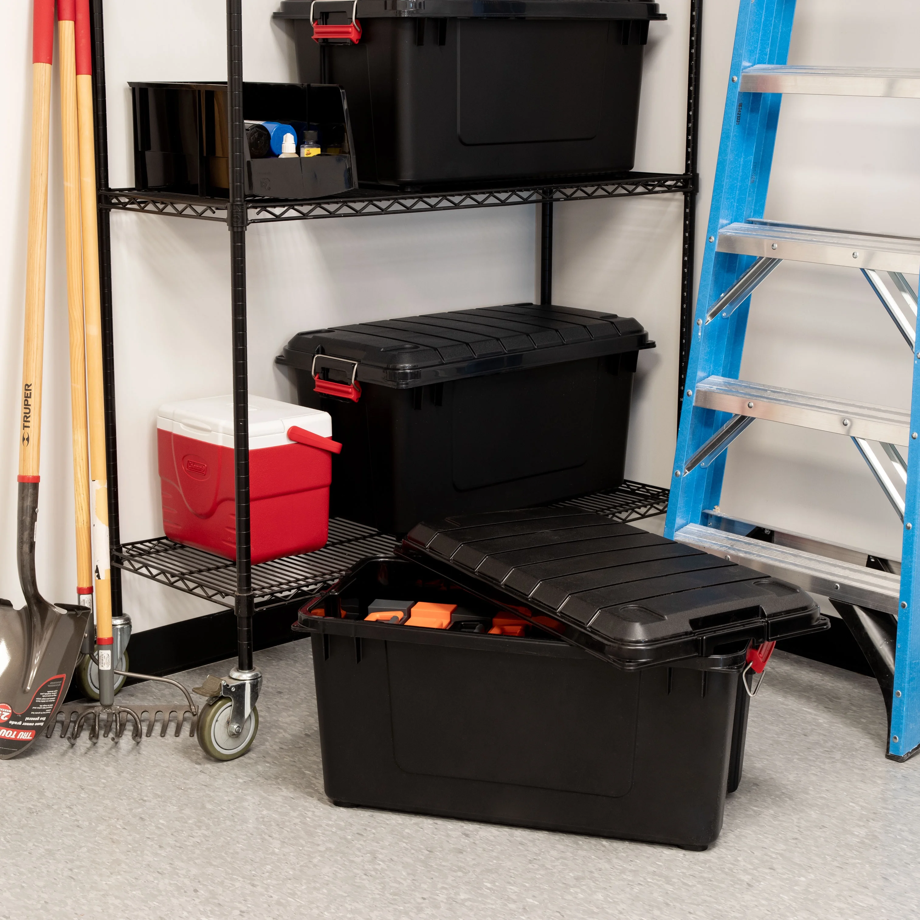 IRIS USA 4Pack 82qt/20gal WeatherPro™ Storage Utility Tote Container Box, Black