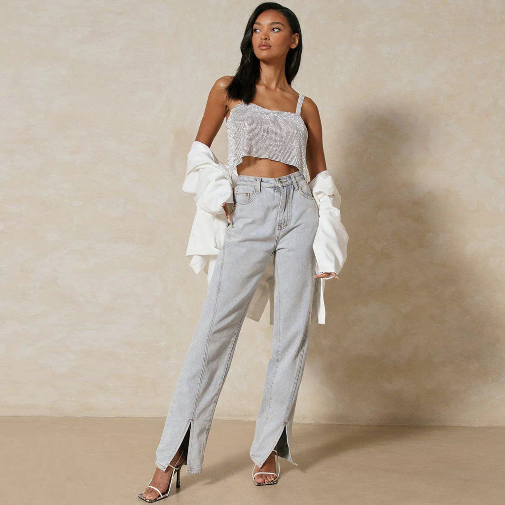 Rhinestone Halter Crop TopClistos