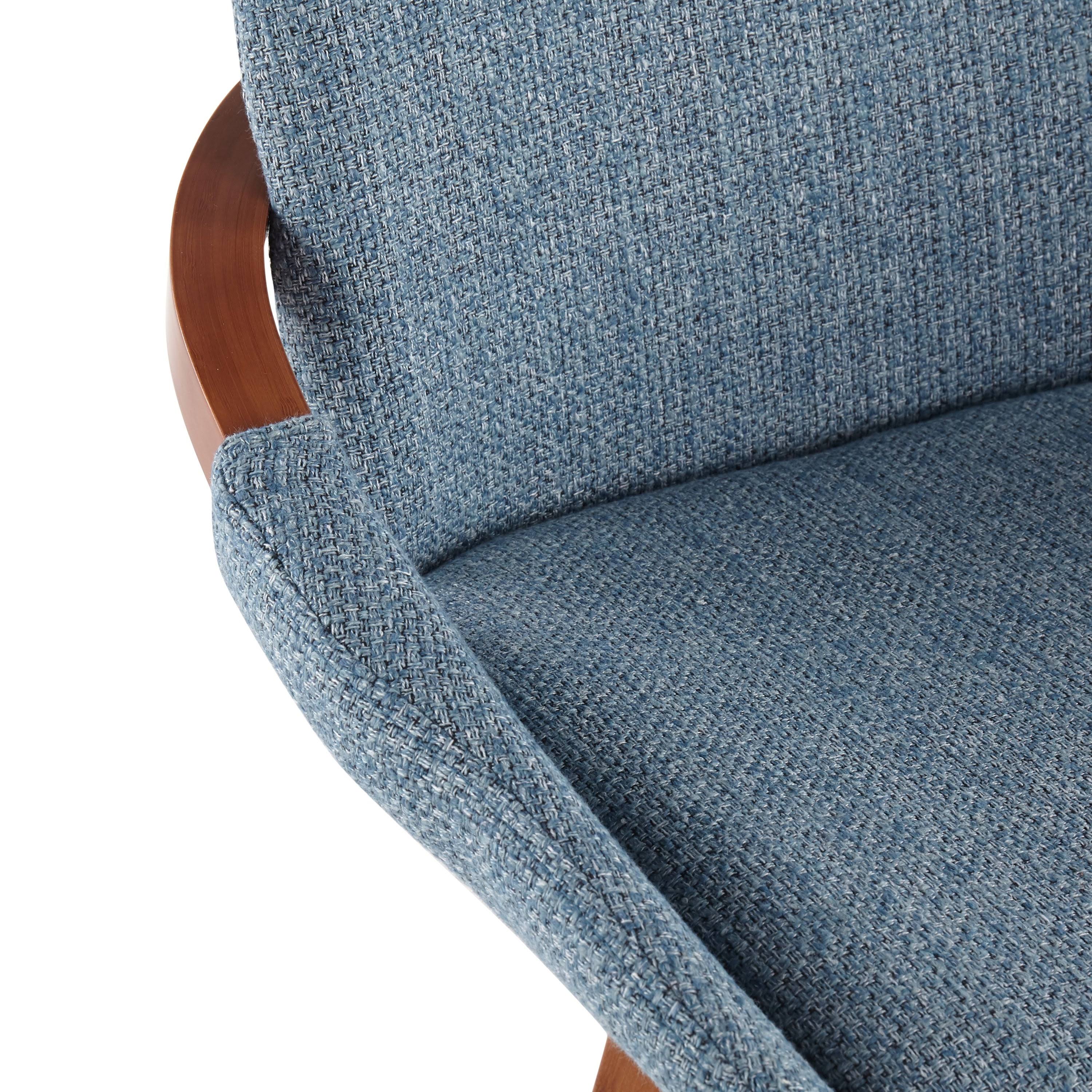 LumiSource Cosmo Counter Stool Blue Noise Fabric Walnut Bamboo