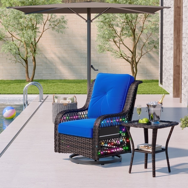 2Piece LED Lighting Swivel Wicker Rattan Outdoor Rocking Chair and Side Table(Single Seat)
